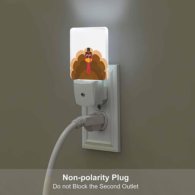 LED Night Light Plug into Wall with Dusk to Dawn Light Sensor White Energy Efficient Thanksgiving Cartoon Turkey Nightlight for Bedroom Bathroom Hallway Living Room Kitchen