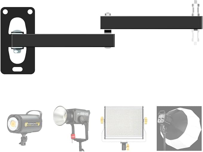 Photographic Wall Mounting Boom Arm Stand: Fold Extend Adjustable 12in Long Bracket,Heavy Duty Wall Mount,Multi Angle,for Photography Strobe Light Monolight,Softbox,Ring Light,Live Broadcast