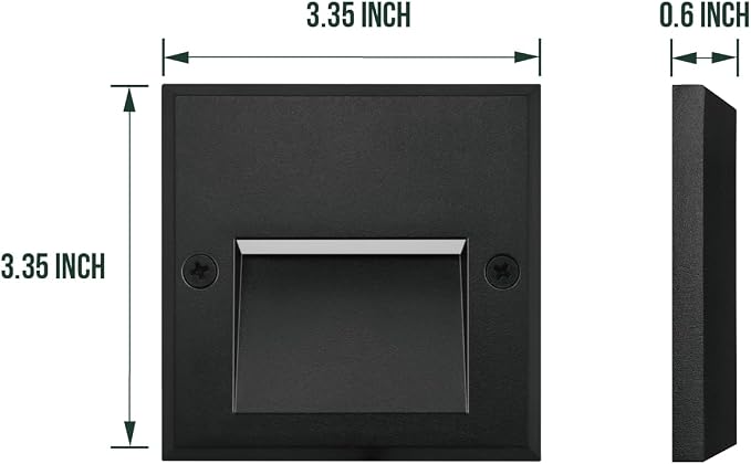 6-Pack Slim Square Low Voltage Deck Post Lights, Outdoor Step Lights, 12V Fence Railing Lighting Fixtures, Die-cast Aluminum, Black, 3000K