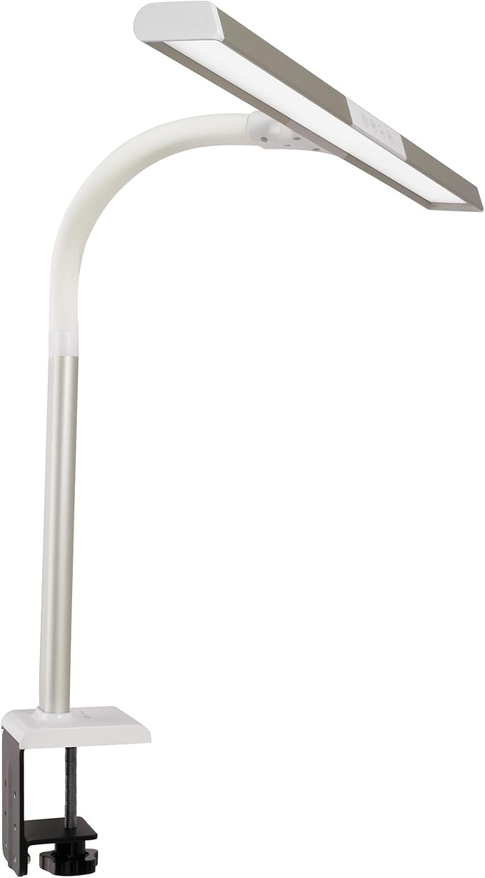 OttLite Extra Wide Area ClearSun LED Clamp Lamp, Silver | Designed to Reduce Eyestrain | Sturdy Clamp | 5 Brightness Settings | 3 Color Temperature Modes
