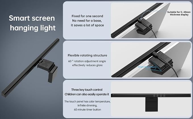 Monitor Light Bar with RGB Backlight, Computer LED Screen Lamp for Eye Caring, USB Powered Dual Light Source with Touch Control Timed Computer Monitor Desk Lamp for Game Office Home