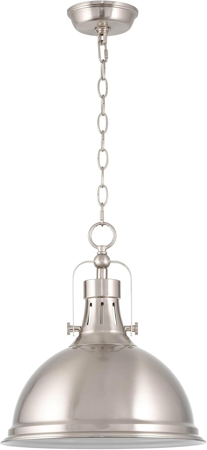 Kira Home Belle 14" Modern Industrial Pendant Light for Kitchen Island | Classic Dome Metal Shade, Retro Mid-century Profile Design, Premium Brushed Nickel Finish Ceiling Hanging Fixture