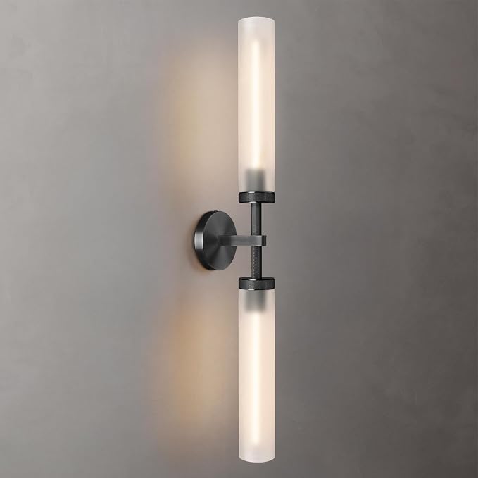 Bblack Knurled Wall Sconce 30", Bathroom Wall Sconce,Glass Tube Brass Sconces Wall Lighting,Bathroom Sconces Side of Mirror,Vanity Sconce Lights for Bath
