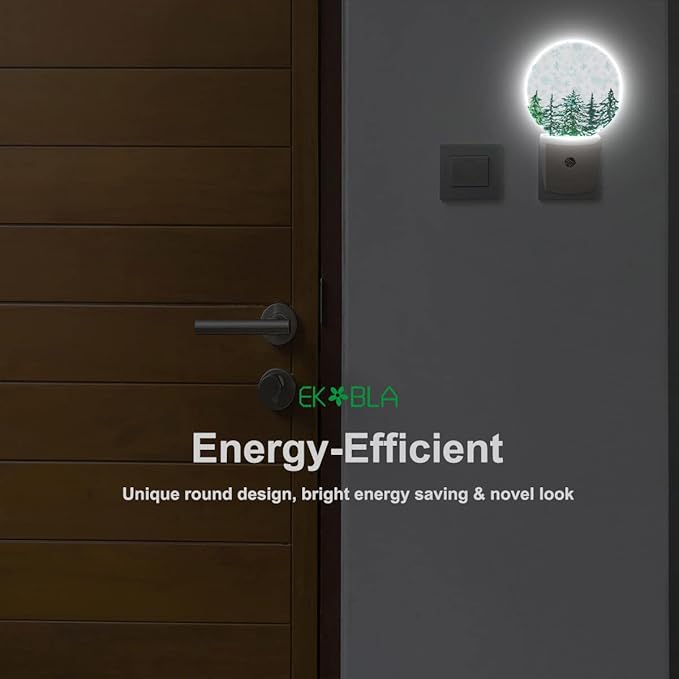 EKOBLA Winter Pine Trees Woodland Night Light Snow Falling Snowflakes Green Woods Plug-in Nightlights Auto Sensor LED for Men Women Boys Girls Christmas Holiday Gift