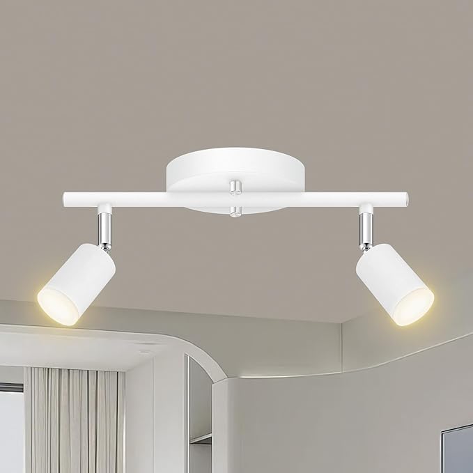 2 Light Track Lighting Fixtures Ceiling, 8W/2700K White Track Lighting with Acrylic Lampshade & Rotatable Light Heads, 20000hrs Lifespan, Modern LED Track Lights Ceiling for Kitchen/Hallyway