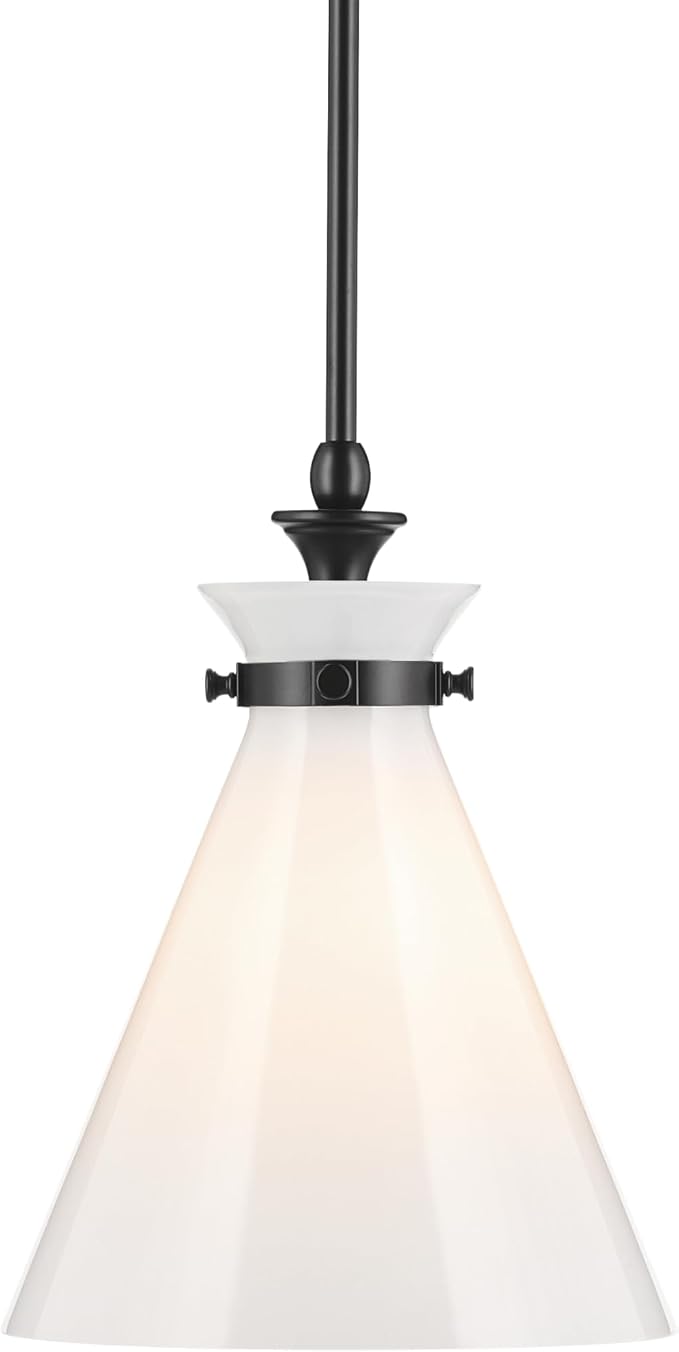 Kichler Laria Pendant Light, Opal Glass, Black | Updated traditional pendant light for kitchen islands and dining rooms (14.5" x 10.5"), 52774BK