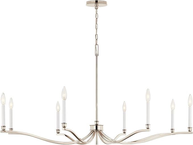 Kichler Malene 8-Light Chandelier, Updated Traditional Light in Polished Nickel, Sloped Ceiling Compatible, for Foyer, Dining Room or Living Room (25" x 52"), 52697PN