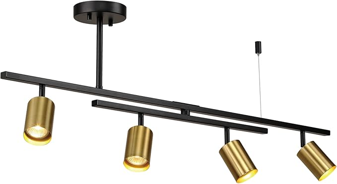 Globe Electric 4-Light Track Lighting, Matte Black, Matte Brass Heads, Center Swivel Bar, Dimmable, 57501