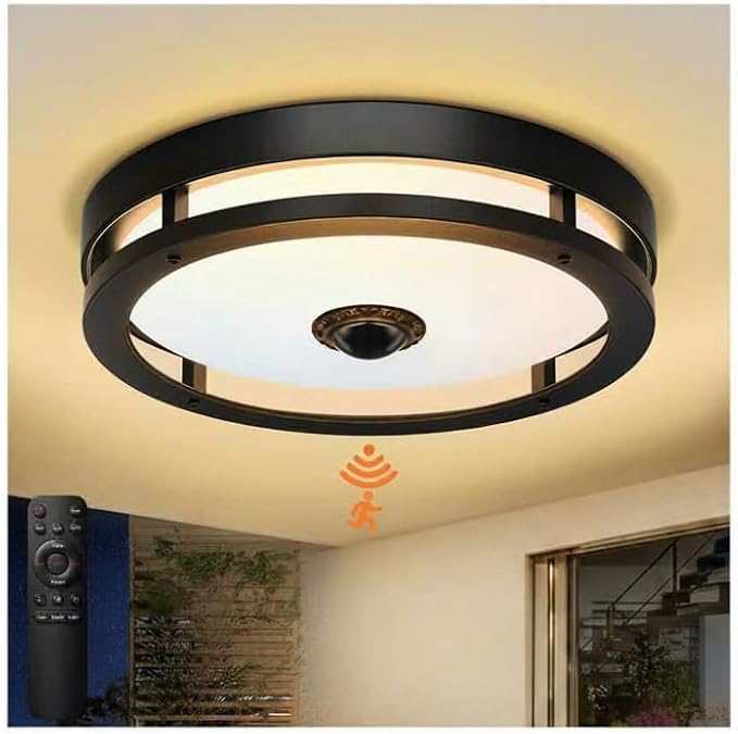 Outdoor Motion Sensor Ceiling Light with Remote, Tunable White Exterior Flush Mount Ceiling Lights, 12" Outdoor Porch Light Fixture for Garage, Entryway, Patio