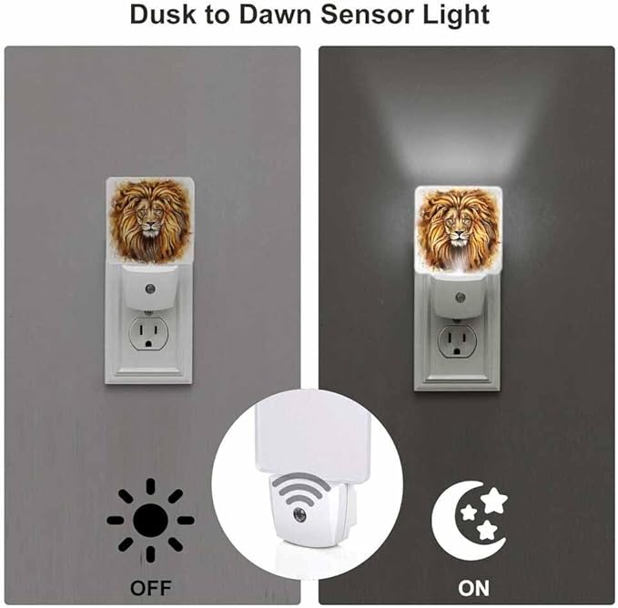 Lion Night Light Furry Brown LED Night Lights Plug into Wall for Stairway Hallway Bedroom 0.5W Nightlight