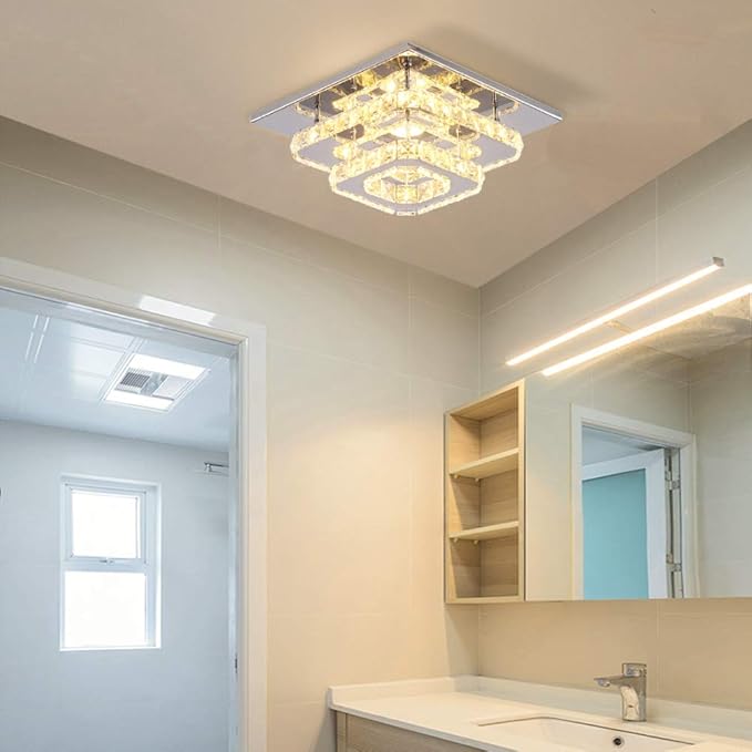 Mini Chandelier LED Crystal Ceiling Light 2 Layers Flush Mount Ceiling Light Modern Chandelier Lighting for Hallway Staircase Kitchen Bathroom (Multicolor,Control by Switch)