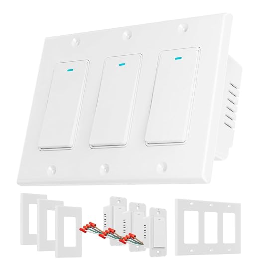 Smart Switch for Light 3 Gang, Neutral Wire Required, 2.4GHz Wi-Fi Switch Compatible with Alexa and Google Home, UL Certified