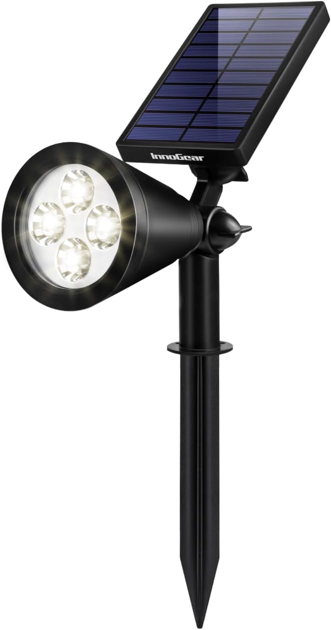 InnoGear 1 Solar Spot Lights Outdoor for Flag Pole Garden Yard, White | Waterproof, Auto On/Off, Adjustable Brightness, 2 Installations, Tree, Uplights, Solar Powered Spotlight, Landscape Lighting