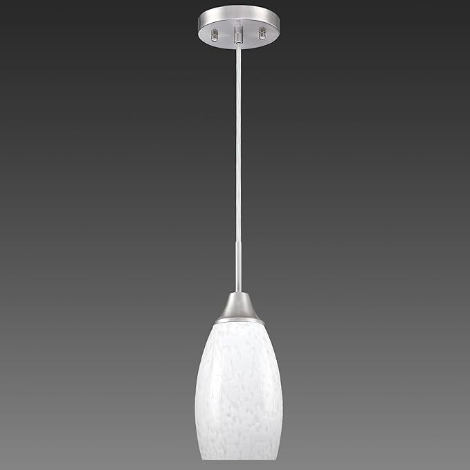 Viinew Mini Glass Pendant Light,4.72" White Glass Hanging Light | Handblown Milk White Oval Art Glass Hanging Pendant Light for Kitchen Island Dining Room Living Foyer Entry Brushed Nickel