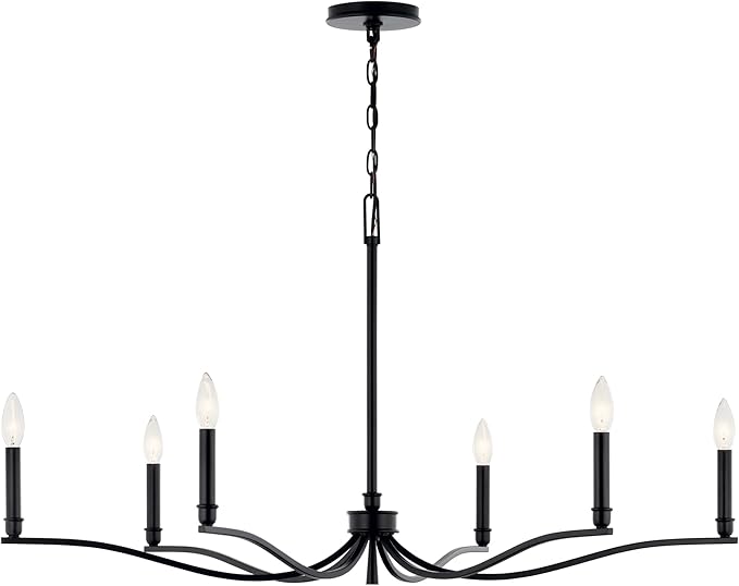 Kichler Malene 6-Light Chandelier, Updated Traditional Light in Black, Sloped Ceiling Compatible, for Foyer, Dining Room or Living Room (22.25" x 42"), 52696BK