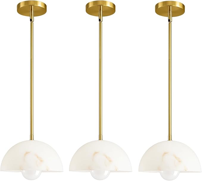 Modern Pendant Light Fixtures: 10 Inch Resin Shade Mid Century Chandelier - Adjustable Gold Pendant Lighting for Kitchen Island Living Room Hallway 3 Packs