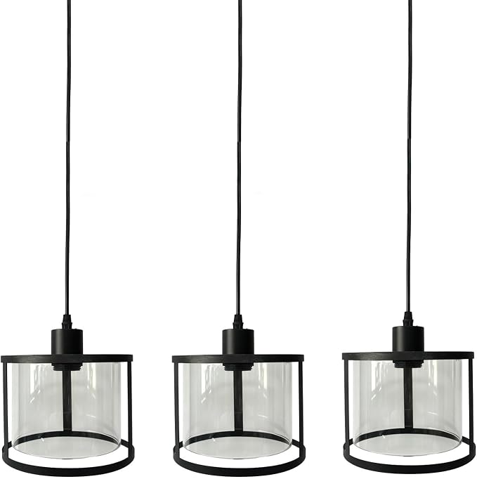 3 Lights Industrial Pendant Light with Glass Shade Matte Black Pendant Lighting Adjustable Industrial Retro Style Hanging Light,Kitchen Island Farmhouse Pendant Lights Fixtures for Kitchen,Farmhouse