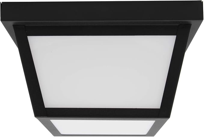 Maxxima 9" Black LED Outdoor Porch Ceiling Light Fixture, 1000 Lumens 3000K | Frosted Lens, 3000K Warm White, Wet Rated, Ideal for Entryway, Patio, Home Exterior