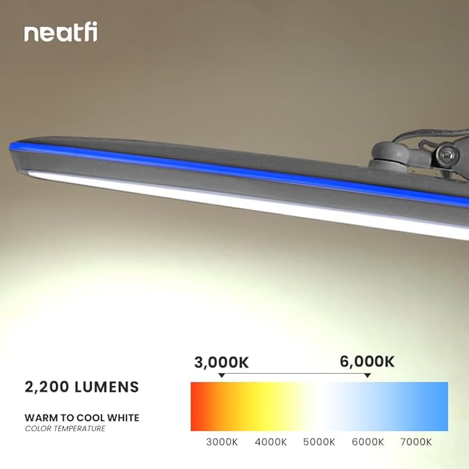 Neatfi XL 2,200 Lumens 20W LED Task Lamp – 23” Ultra-Wide Head | 182 SMD LEDs | 4 Brightness Levels | 3 Light Modes | Eye-Caring, Glare-Free | Adjustable Arm (CCT with Clamp, Silver)
