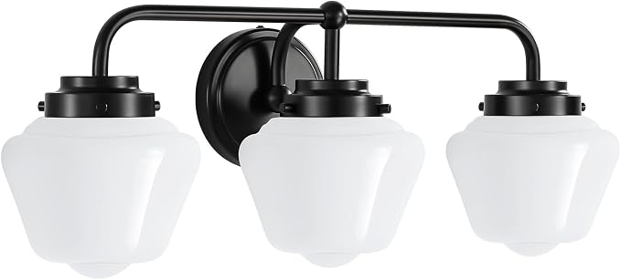 RUIYEY Bathroom Vanity Light Fixtures: 3-Light Black Vanity Lights for Bathroom Over Mirror, Farmhouse Wall Sconce Lighting with Frosted Milky Glass for Kitchen (Exclude Bulb)