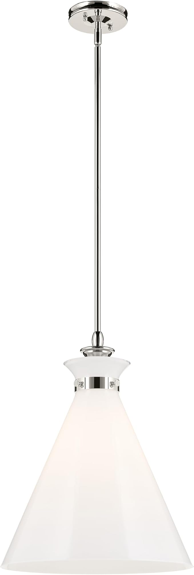 Kichler Laria 1-Light Pendant, Updated Traditional Light, Sloped Ceiling Compatible, for Kitchen with Opal Glass in Polished Nickel (19.75" x 16"), 52775PN