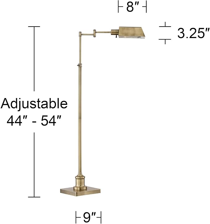 Jenson Adjustable Height Brass Swing Arm Pharmacy 54" Tall Floor Lamp | Traditional Farmhouse Metal Aged Shade Standing Pole Light for Living Room Reading House Bedroom Home Office