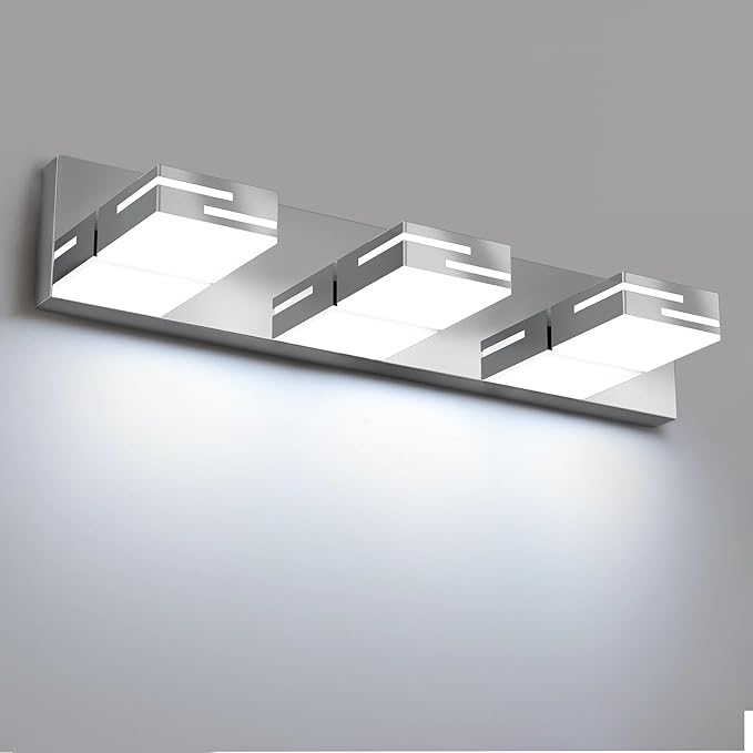 LED Modern Bathroom Vanity Light Fixtures, 3-Light 22-inch Dimmable Chrome Vanity Lights for Bathroom Lighting Fixtures Over Mirror, with 350° Rotatable Heads (Cool White 6000K)