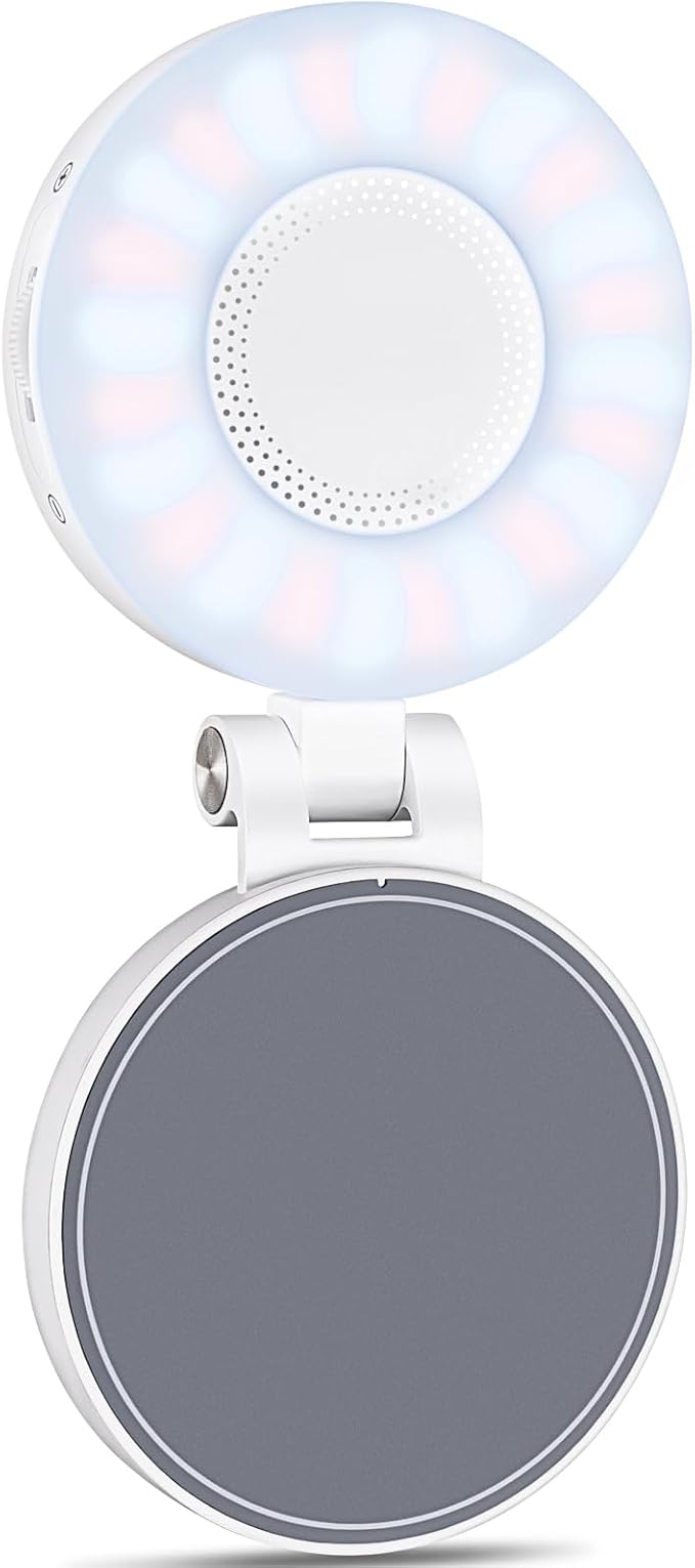 Portable Magnetic Led Selfie Light, Rechargeable Portable Ring Light for Phone, Selfie Ring Light with Mirror for Phone Folding Video Makeup Live Vlog Fill Light White