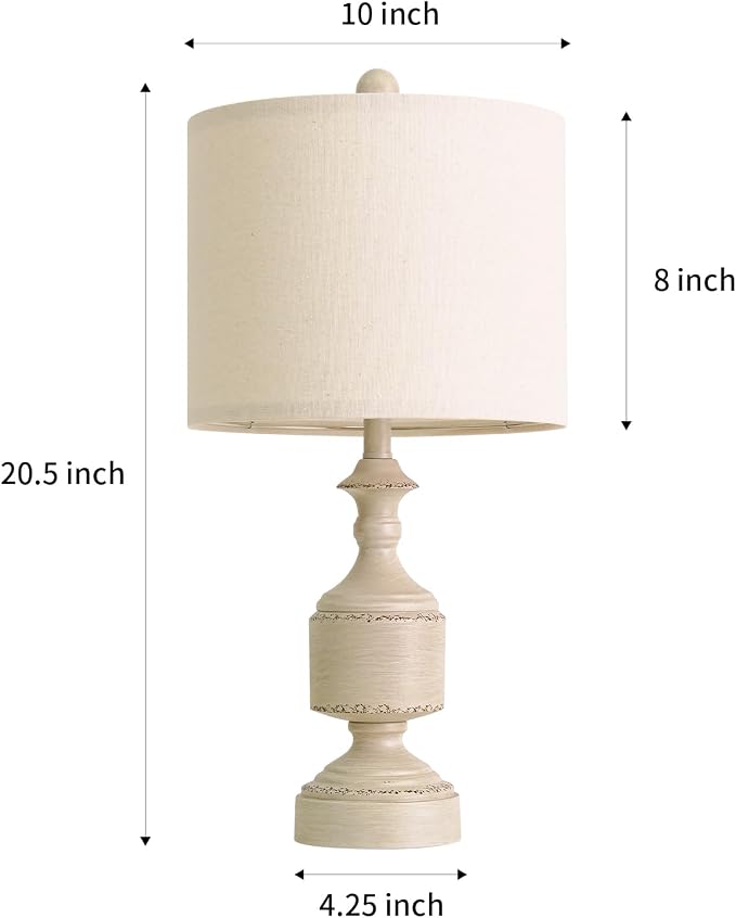 BOBOMOMO White Lamps Set of 2-20.5" Antique White Bedside Lamps for Nightstand, Vintage Farmhouse Lamps for Entryway & Guest Room, Ideal for Small Spaces, Room Lamps for Bedroom