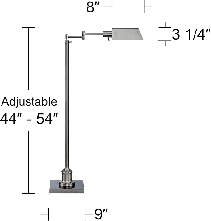 Jenson Brushed Nickel Adjustable Swing Arm Pharmacy 54" Tall Floor Lamp | Traditional Farmhouse Light Standing Base Silver Metal for Living Room Reading House Bedroom Home Office