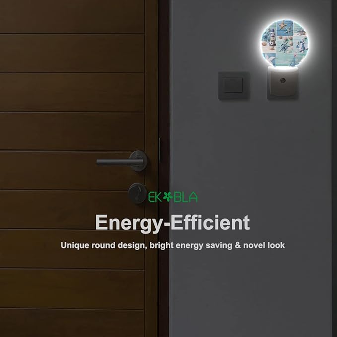 EKOBLA Starfish and Sea Shell LED Night Light Beach Ocean Sea Dusk to Dawn Plug-in Nightlights Auto Sensor for Home Indoor Bathroom Hallway Kitchen