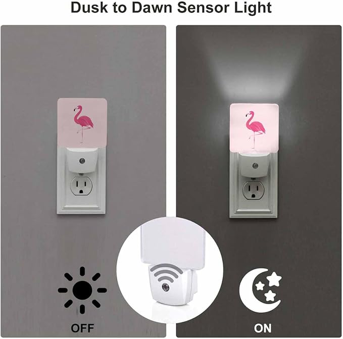 LED Night Light,Romantic Pink Flamingo LED Night Light Plug into Wall with Dusk to Dawn Light Sensor White Energy Efficient Nightlight for Bedroom Bathroom Hallway Living Room Kitchen