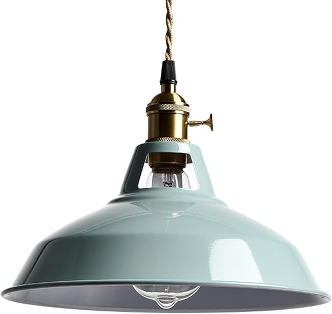 YUBOLE Modern Macaron Plug-in Plendant Light,10.6-Inch Metal Barn Shade | Swag Hanging Light Fixtures with Adjustable 17.06 Feet Plug Cord Pendant for Kitchen Bar Dining Bedroom,Sea Blue
