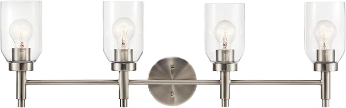 Kichler Madden 4-Light Bathroom Vanity Light, Brushed Nickel | Modern vanity light with clear glass for single or double bathroom mirrors (34" x 10.5"), 55186NI