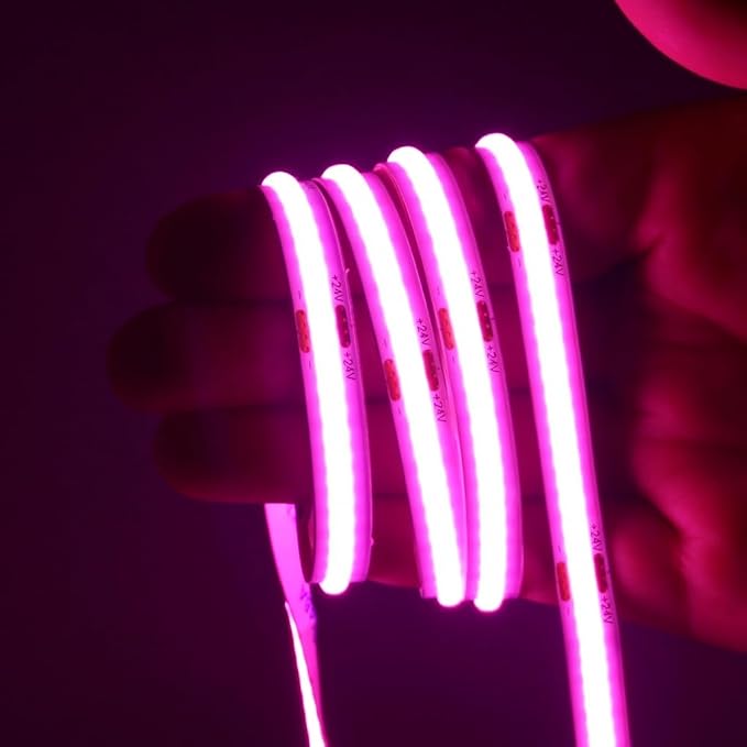 LED Strip Lights 24V COB Pink 16.4ft (No Power Supply) | Super Bright, Dotless High Density 14W/m, 8mm Width Cuttable Flexible, Home DIY Commercial Decoration