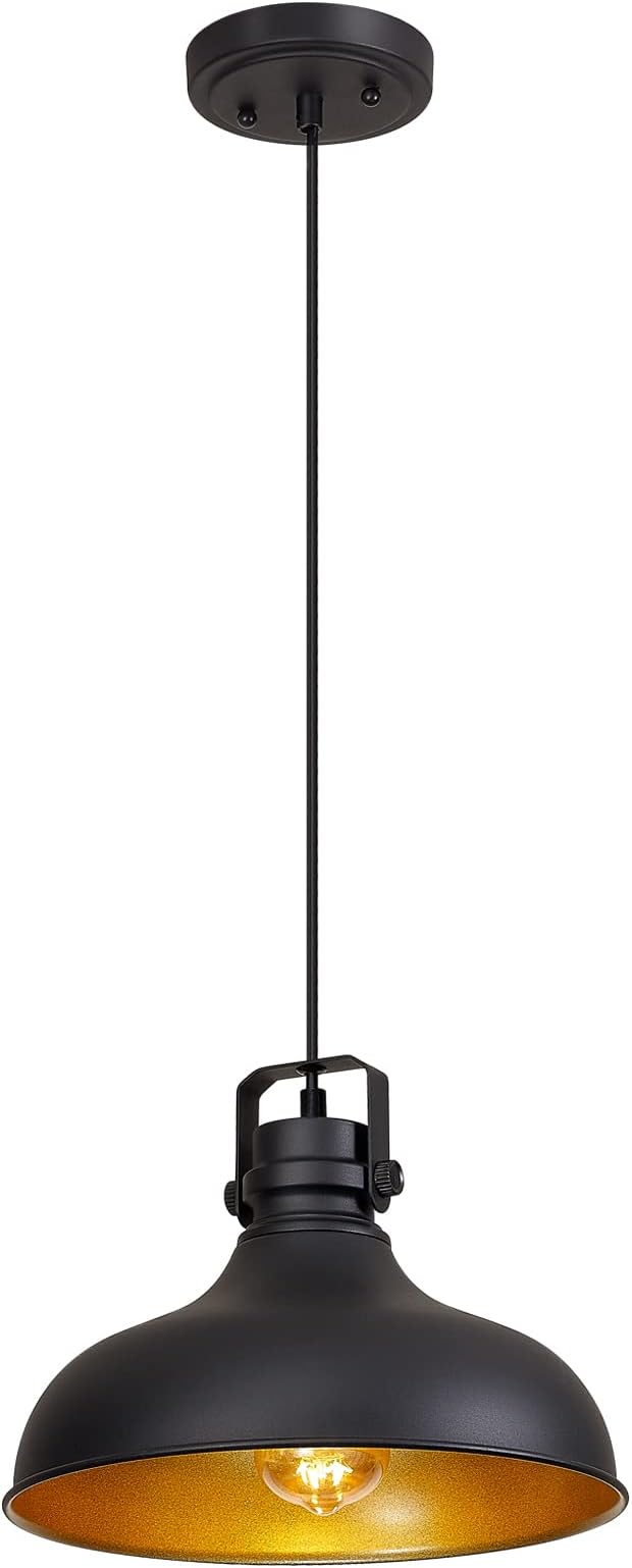 Black Farmhouse Pendant Lights Kitchen Island Fixtures | ETL Certificate,Industrial Adjustable Height Vintage Dome Hanging Light Fixtures for Barn,Dining Room 1 Pack