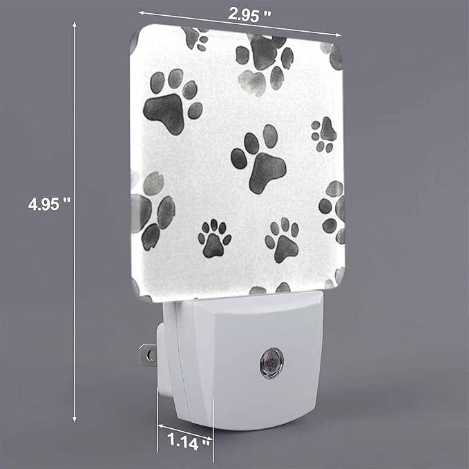 Dog Paw Prints Night Light Plug-into Wall Gray Paw Prints Nightlight Lamp with Dusk to Dawn Sensor, Led Lamp 0.5W Energy Efficient for Home Decor