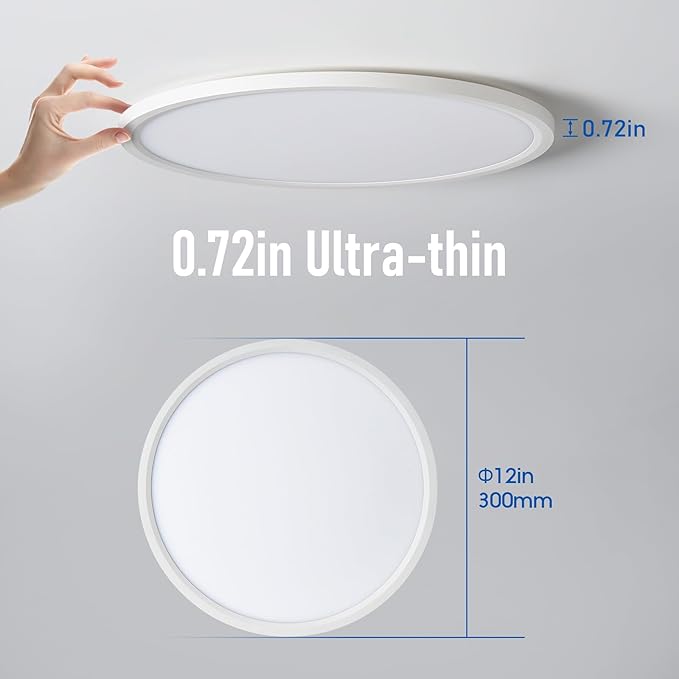 12 Inch Slim Dimmable LED Flush Mount Ceiling Light Fixtures, 24W 2640LM 3000K/4000K/5000K, House Upgrade Led Lights for Bedroom Hallway Laundry Room Rental Units, 240W Equiv., White