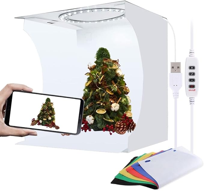 PULUZ Photo Studio Light Box, Portable Folding Photo Light Box with Ring Light and 6 Colors Backdrops,Light Box Photography for Small Size Products