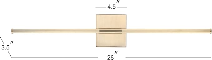 JONATHAN Y Makena 28" 1-Light LED Wall Sconce, Brass Gold, Set of 2 | Dimmable, Modern, Integrated 12W, Hardwired, Sleek Metal, Ambient, Bathroom Mirror, Bedroom, Hallway, Vanity Mount