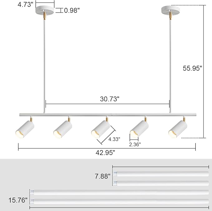 5-Light LED Track Lighting Kit White Track Light Flexibly Rotatable Light Head Modern Spot Lighting for Kitchen Living Room Dining Room Bedroom Closet Bar