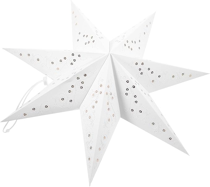 VICASKY Paper Star Lantern - Anti-Tear Reinforced Lamp Shade for Christmas Decoration: Seven-Pointed Hanging Light for Wedding Party - 17.7in White