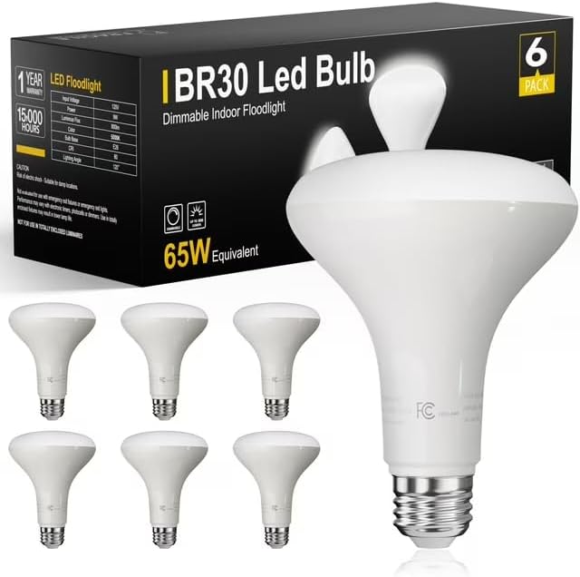 DAYBETTER 6 Pack Flood Light Bulbs 65W Equivalent, BR30 LED Light Bulbs 5000K Daylight White LED Bulb Dimmable, E26 Base, 800LM, Recessed Can Bulb for Living Room Bedroom Dining Room Bathroom