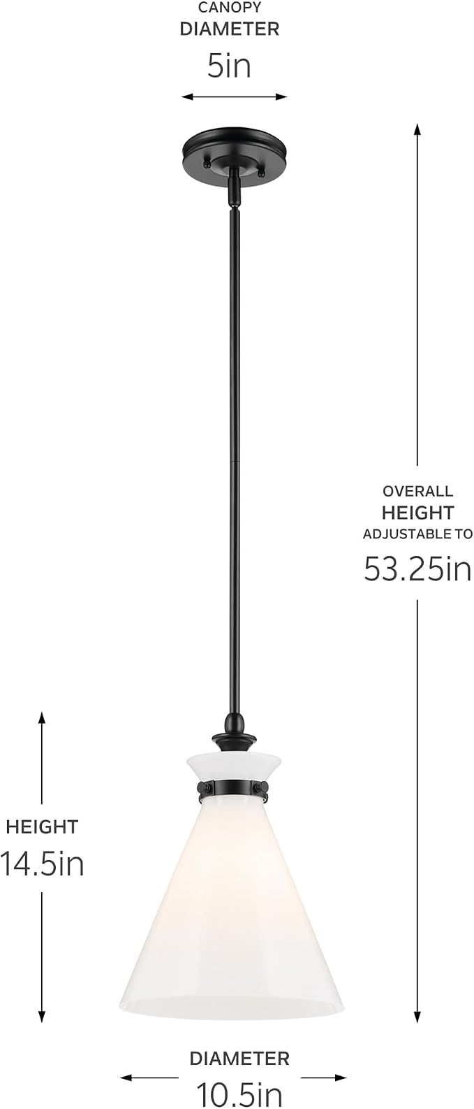 Kichler Laria Pendant Light, Opal Glass, Black | Updated traditional pendant light for kitchen islands and dining rooms (14.5" x 10.5"), 52774BK