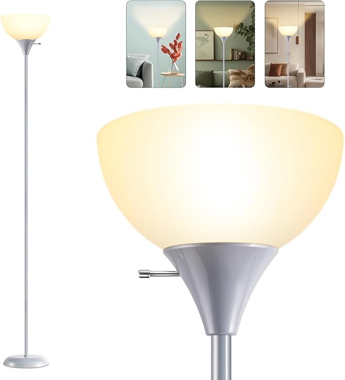 Floor Lamp, Standing Lamp, Modern Floor Lamps with Drop-Resistant White Lampshade, E26 Socket, Industrial Floor Lamp for Living Room Bedroom Study Office