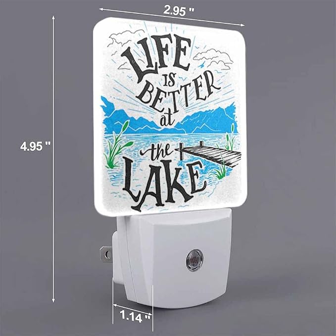 Lakeside Life is Better Night Light A Sketch of A Lakeside Cottage in A Rural Resort Plug into Wall with Dusk to Dawn Light Sensors 0.5W Warm Nightlights for Bedroom Bathroom Hallway