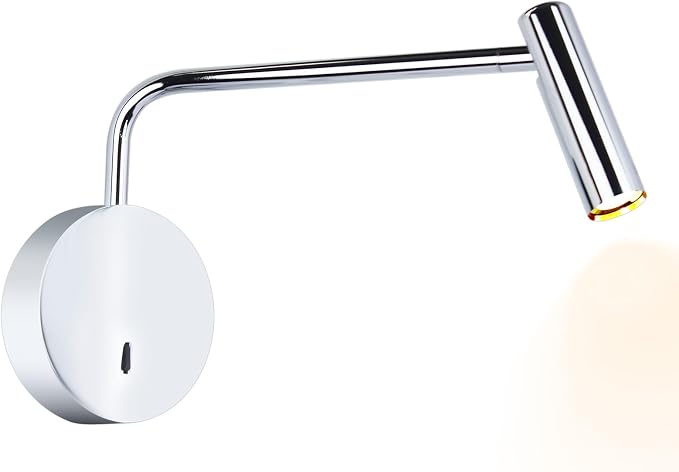 ZEROUNO Wall Mounted Lamp, Hardwired LED Wall Sconce with Switch on/Off Modern 3000K Swing Arm Bedside Indoor Wall Mount Lamp (Chrome)
