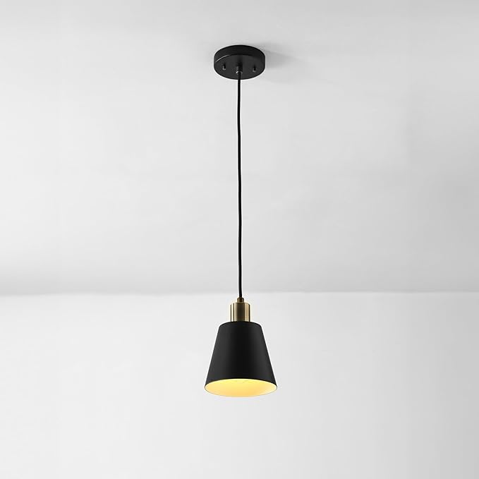 GLOBE Electric 67000153 1-Light Plug-in or Hardwire Pendant Light Fixture, Matte Black, Brass Accents, Living Room Pendant Light, Dining Room Fixture, Hanging Lamp, Hanging Lights for Bedroom