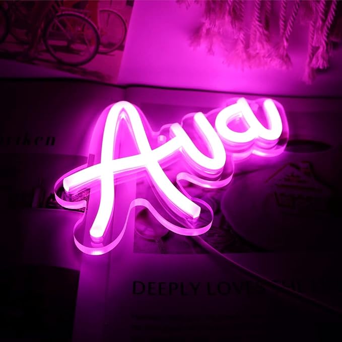 WonderfulLife Ava Name Neon Sign for Room Decor,Non customized, Personalized Led Sign for Birthday Party Decoration,Pink Light Up Wall Decor.