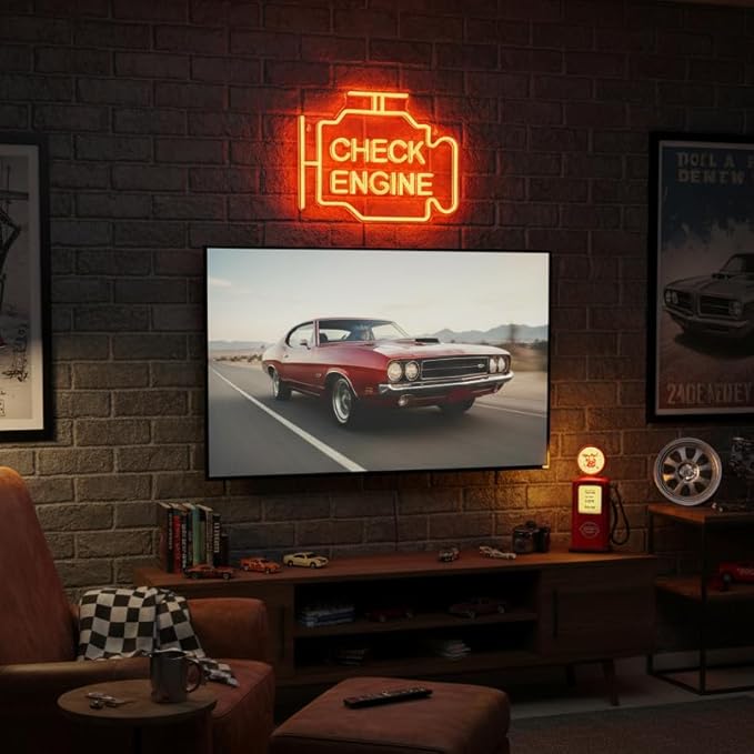 Check Engine Neon Signs for Wall Decor, Garage Led Neon Light Sign for Man Cave Decor, Funny Gifts for Dad & Car Guys, Mechanics, Auto Repair Shop, Workshop, Garage Decor, USB Powered